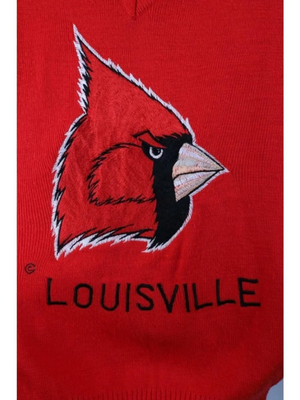 Vintage 70s Womens Size Small University of Louisville Knit V-Neck Sweater Red